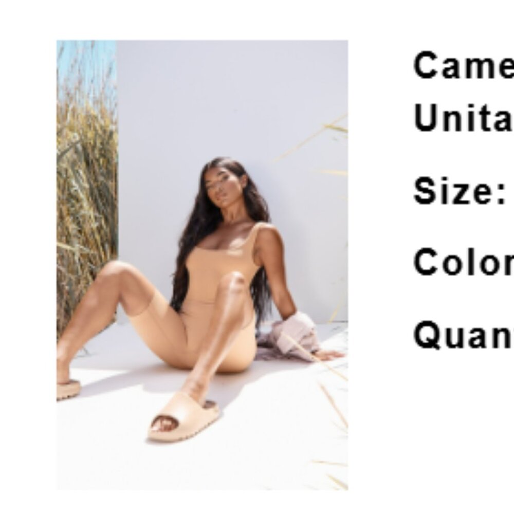 PRETTY LITTLE THING Camel Structured Contour Rib Scoop Neck Unitard  NWT